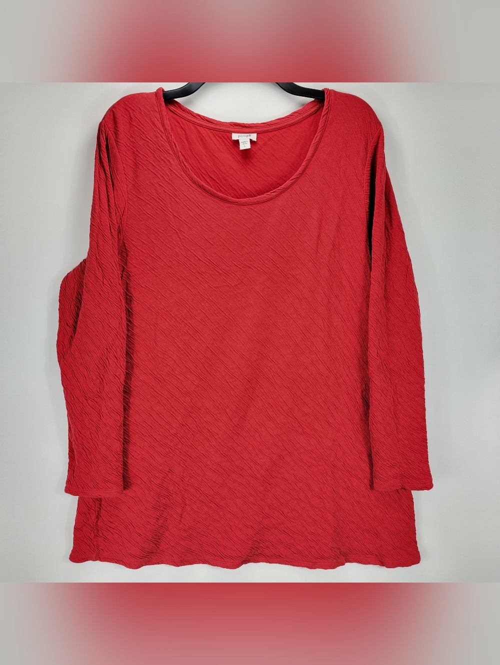 J Jill Long Sleeve Textured Cotton Long Sleeve Scoop Neck Shirt Women Large Red